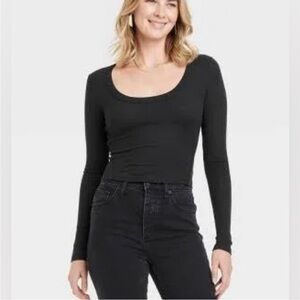 Universal Thread Cropped Long Sleeve Tee, Black